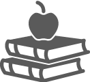 Pictogramme représentant des livres scolaires avec une pomme sur le dessus. Source : https://fr.freepik.com/icones-gratuites/deux-livres-pomme-dessus_740634.htm